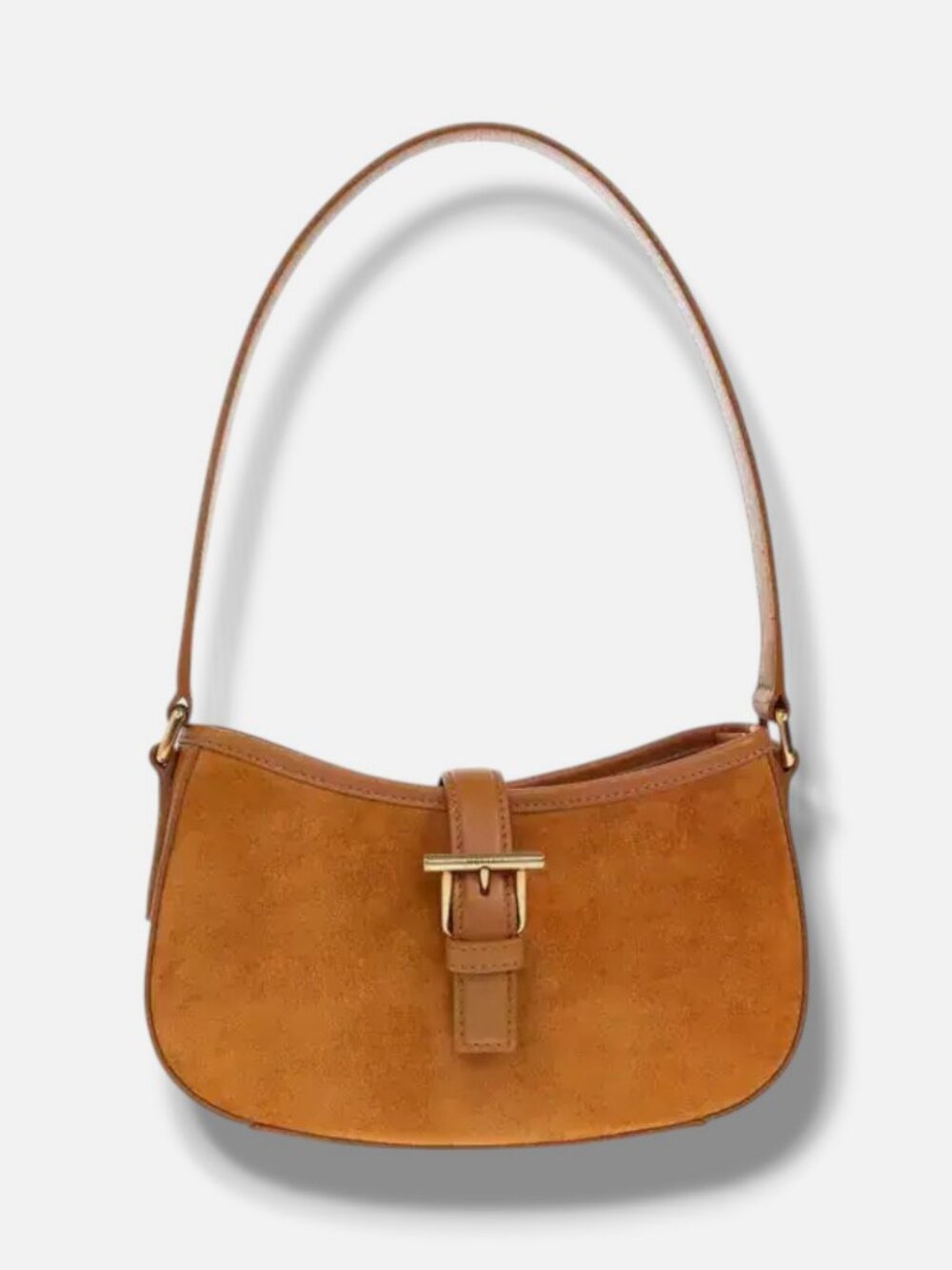 McQueen Women's Brown Suede Leather Trim Mini T-Bar Buckle Shoulder Bag